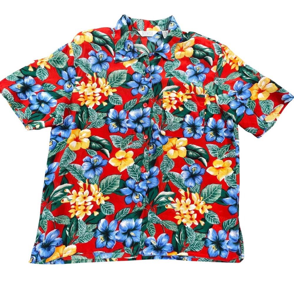 Vintage Sellecca Tropical Hawaiian Silk Floral Camp Collar Resort Cabana Top 12
